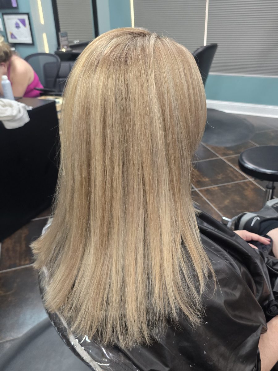 Precision Blonde platimum hilights utilized her natural hair color between and did a soft layered cut with rich custom color by Kristan Sayers at K Bella Hair Studio & Spa in Brighton, MI