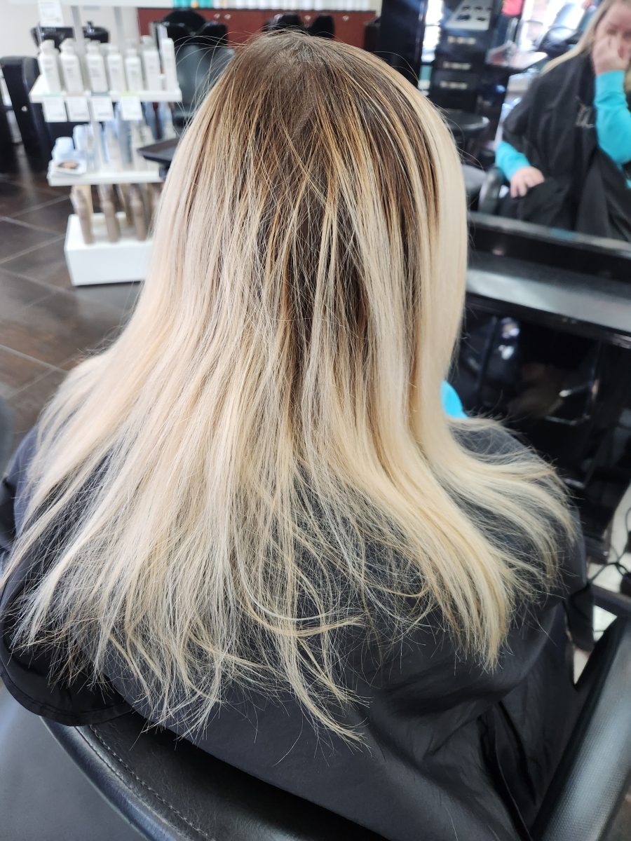 Balayage/ombre/cut before treatment by Siobhan Rozinski at K Bella Hair Studio in Brighton, MI