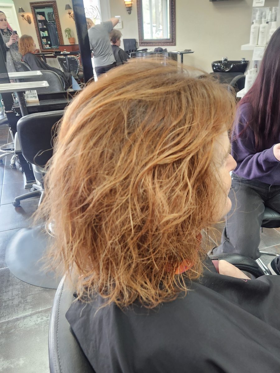 Vivid color/cut before treatment by Siobhan Rozinski at K Bella Hair Studio in Brighton, MI