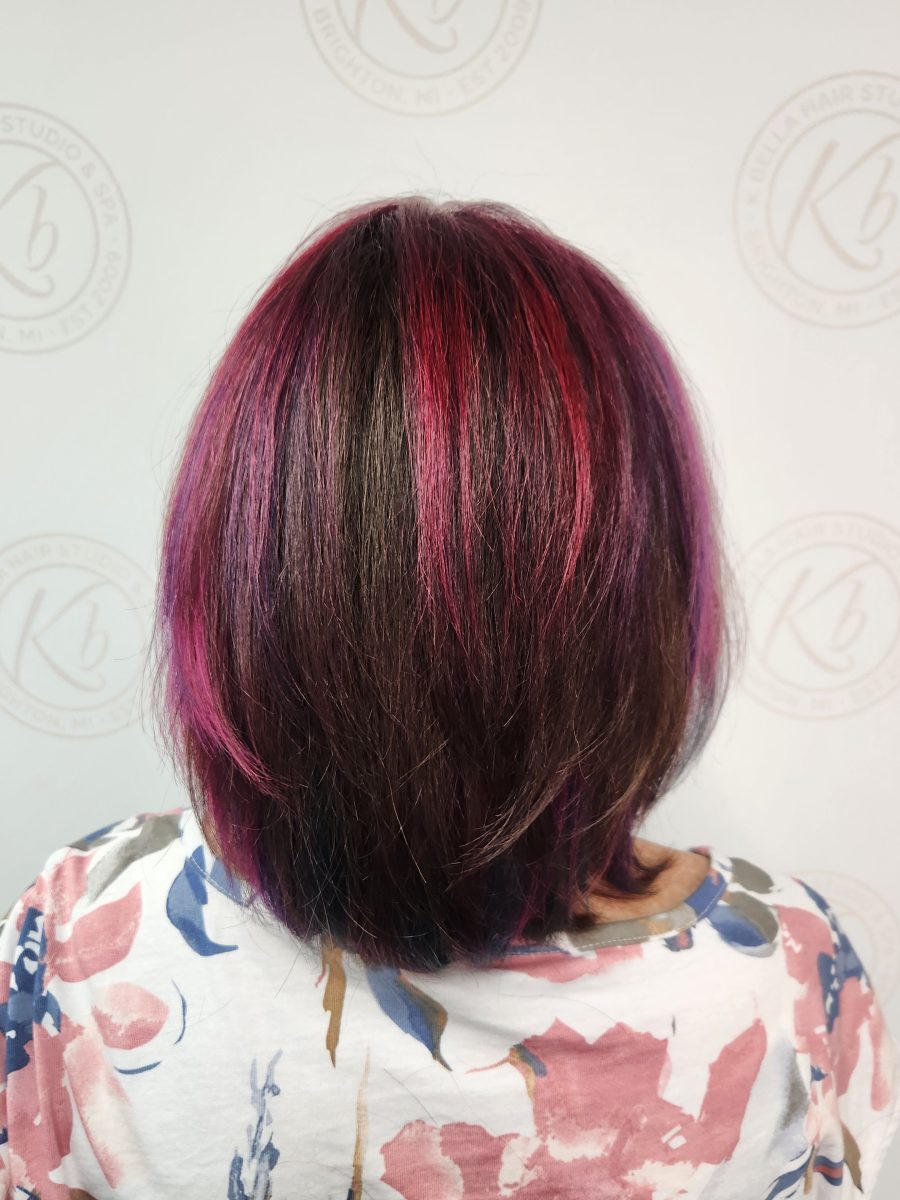Precision Vivid color/cut accented with vivid color by Siobhan Rozinski at K Bella Hair Studio in Brighton, MI - after transformation