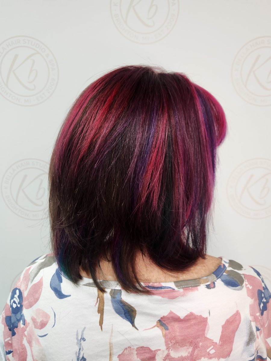 Precision Vivid color/cut accented with vivid color by Siobhan Rozinski at K Bella Hair Studio in Brighton, MI - after transformation