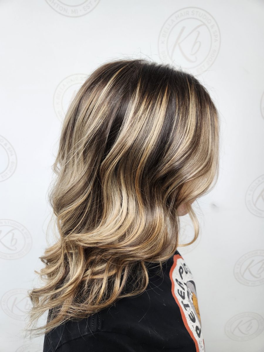 Sun-kissed balayage highlights with a fresh cut by Siobhan Rozinski at K Bella Hair Studio in Brighton, MI - after transformation