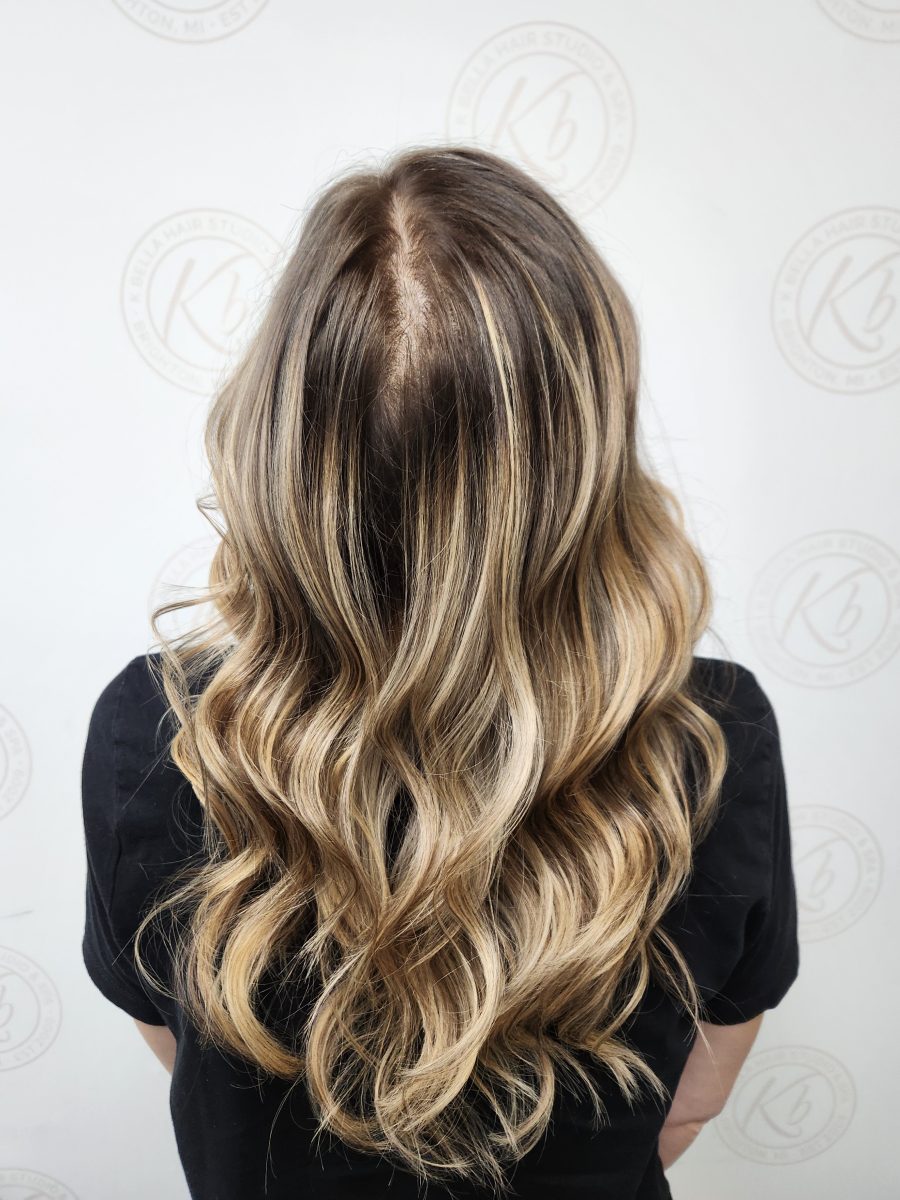 Sun-kissed balayage highlights with a fresh cut by Siobhan Rozinski at K Bella Hair Studio in Brighton, MI - after transformation