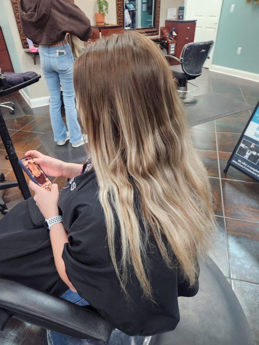 Balayage refresh w/money piece & haircut before treatment by Siobhan Rozinski at K Bella Hair Studio & Spa in Brighton, MI