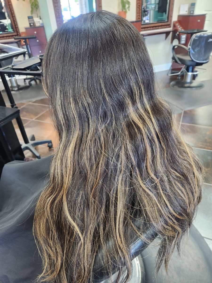 Balayage & cut before treatment by Siobhan Rozinski at K Bella Hair Studio & Spa in Brighton, MI
