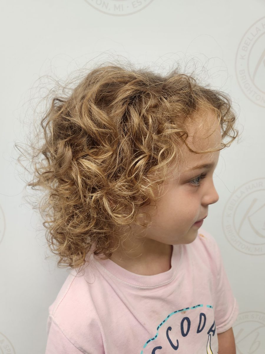 Precision Kids curly cut by Siobhan Rozinski at K Bella Hair Studio & Spa in Brighton, MI