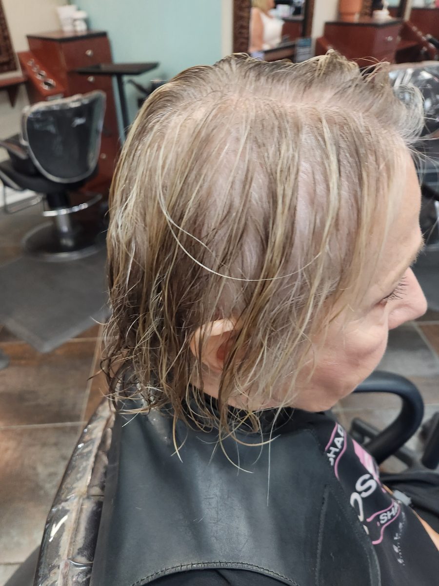 Chop for thinning hair before treatment by Siobhan Rozinski at K Bella Hair Studio & Spa in Brighton, MI