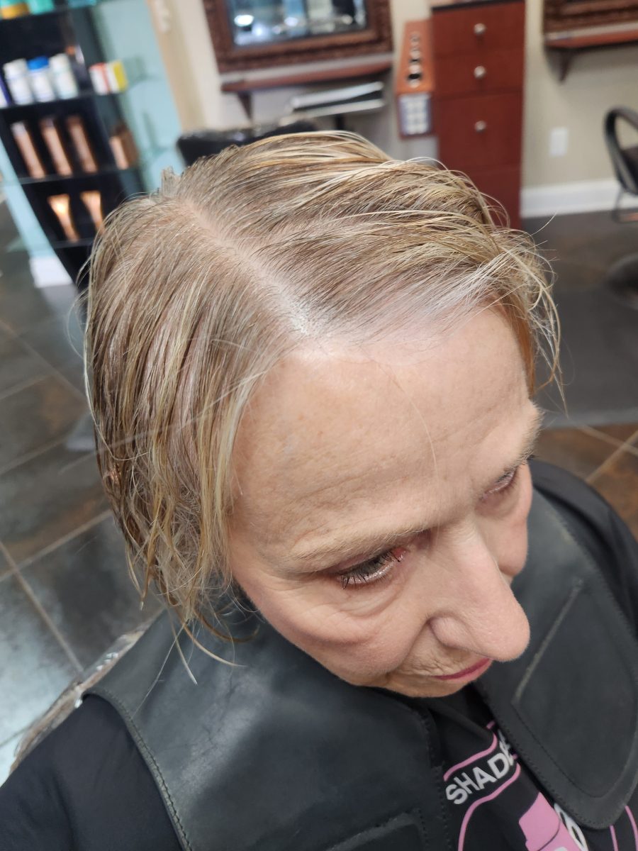 Chop for thinning hair before treatment by Siobhan Rozinski at K Bella Hair Studio & Spa in Brighton, MI