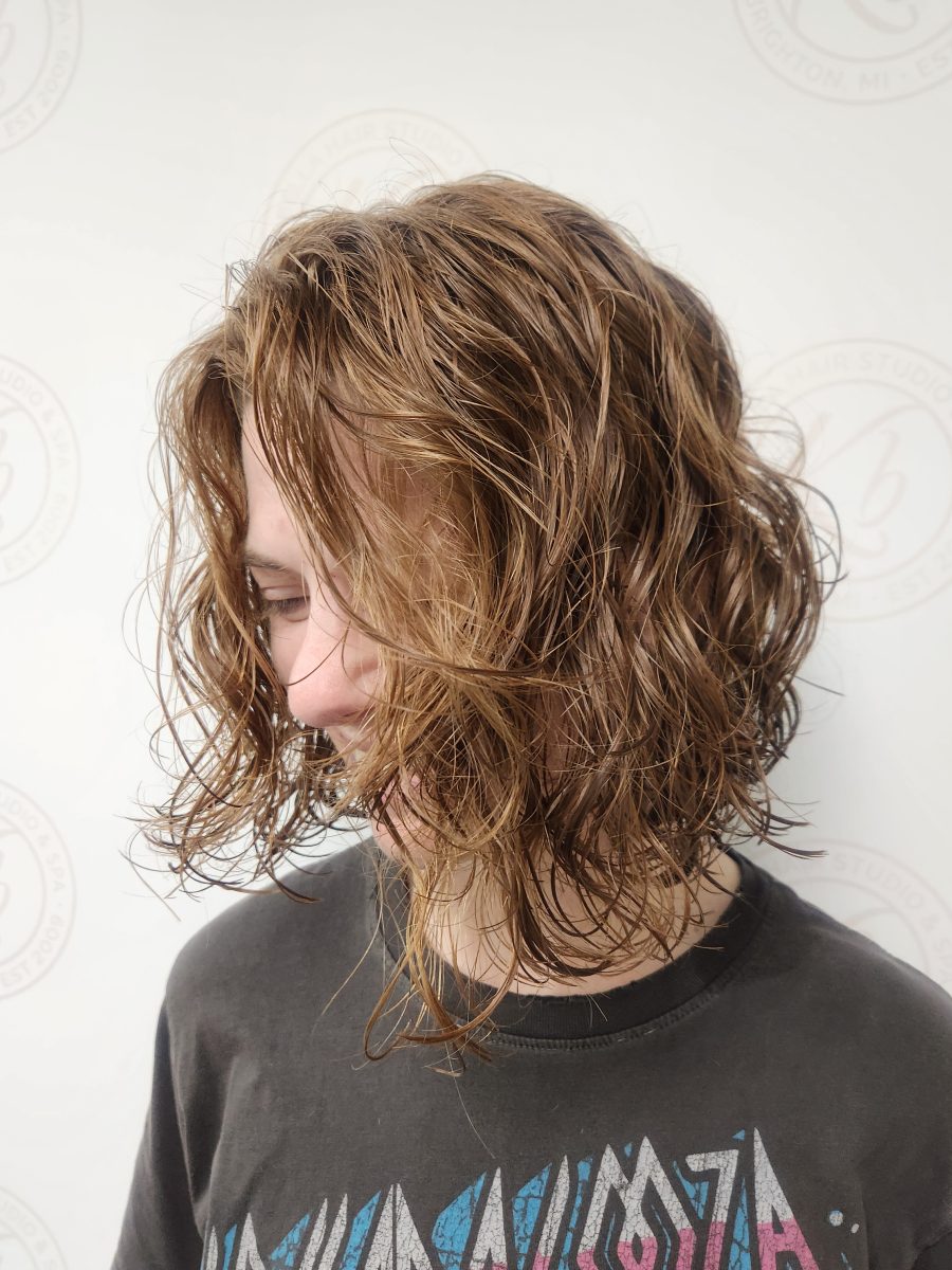 Keratin treatment results showing smooth, healthy hair with a fresh cut by Siobhan Rozinski at K Bella Hair Studio & Spa in Brighton, MI - after transformation