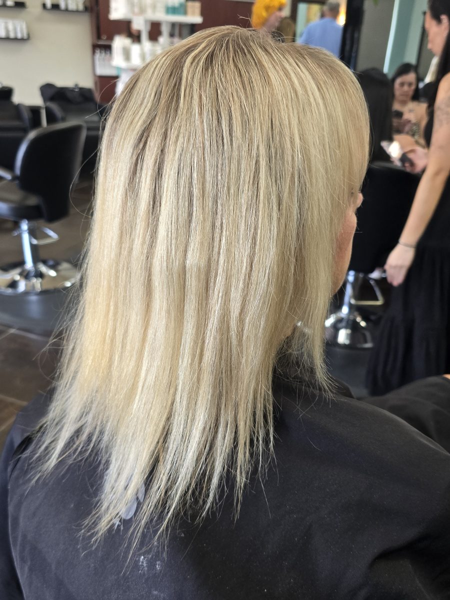 Still want to go heavy highlights in a platinum blonde with a full head of fusion or classic bonds extensions before treatment by Kristan Sayers at K Bella Hair Studio & Spa in Brighton, MI