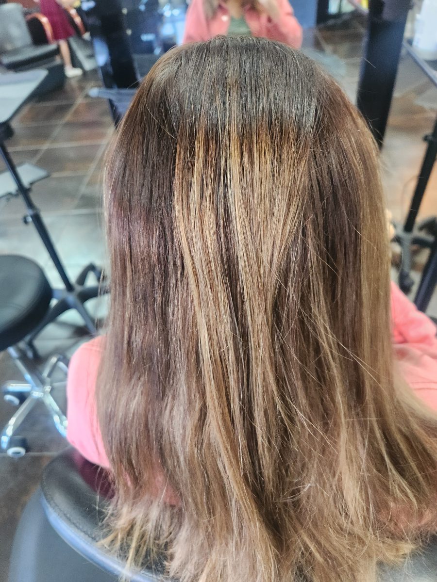 Balayage bronding before treatment by Siobhan Rozinski at K Bella Hair Studio & Spa in Brighton, MI