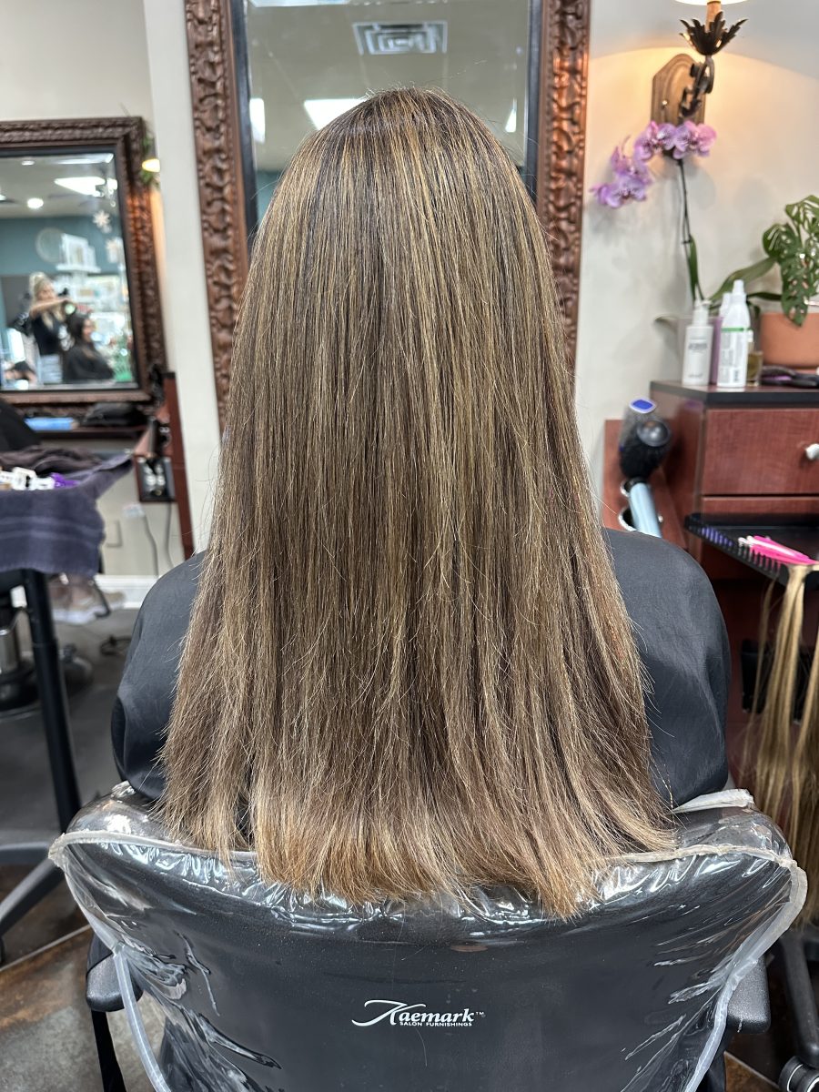 3 rows of 22in machine weft before treatment by Kameryn Bell at K Bella Hair Studio & Spa in Brighton, MI