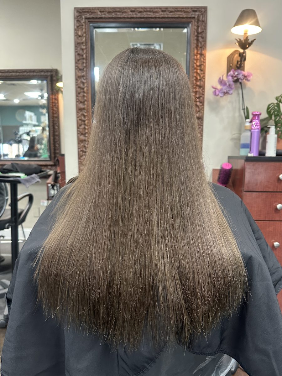 Seamless hair extensions adding length and volume by Kameryn Bell at K Bella Hair Studio & Spa in Brighton, MI - after transformation
