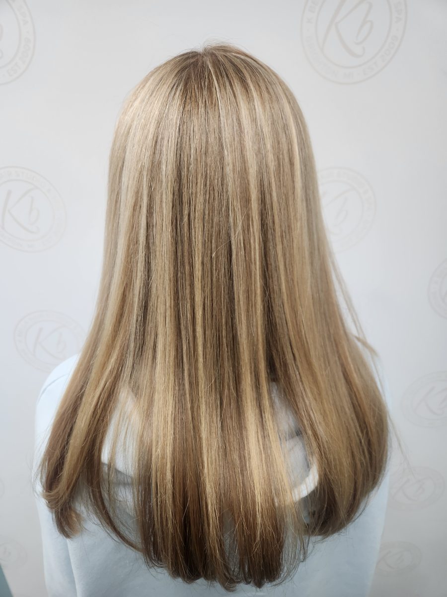 Dimensional highlights and lowlights with a fresh cut by Siobhan Rozinski at K Bella Hair Studio & Spa in Brighton, MI - after transformation