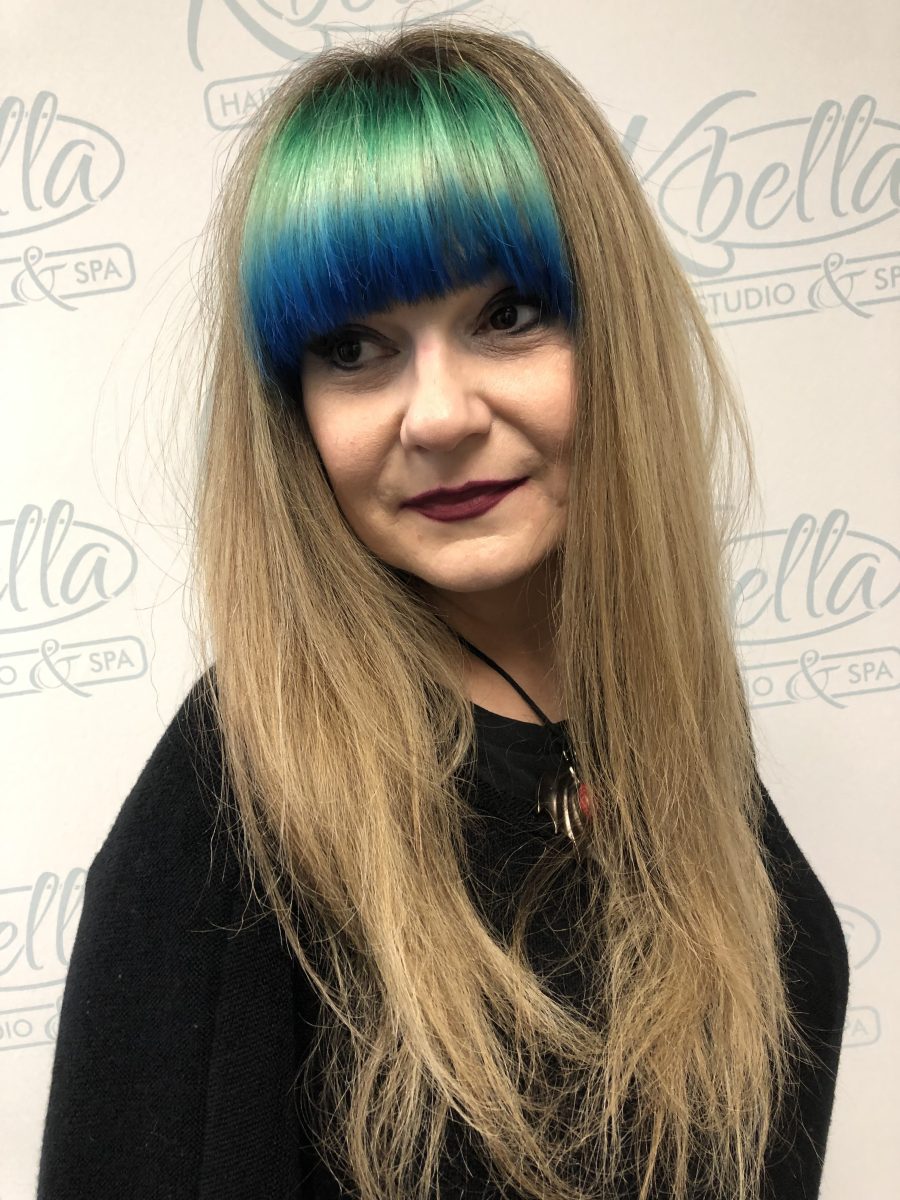 Vivid fashion hair color by Rochelle Morris at K Bella Hair Studio in Brighton, MI