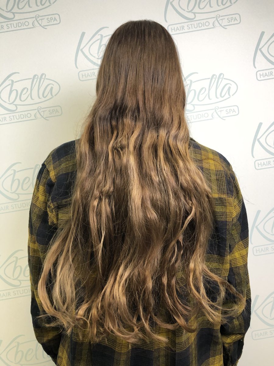 Dimensional highlights and lowlights by Rochelle Morris at K Bella Hair Studio in Brighton, MI