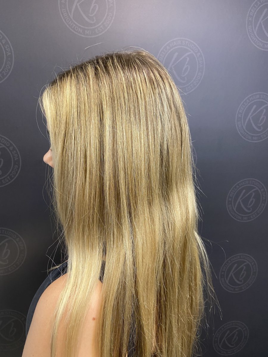 First Session Partial highlight before treatment by Kameryn Bell at K Bella Hair Studio in Brighton, MI
