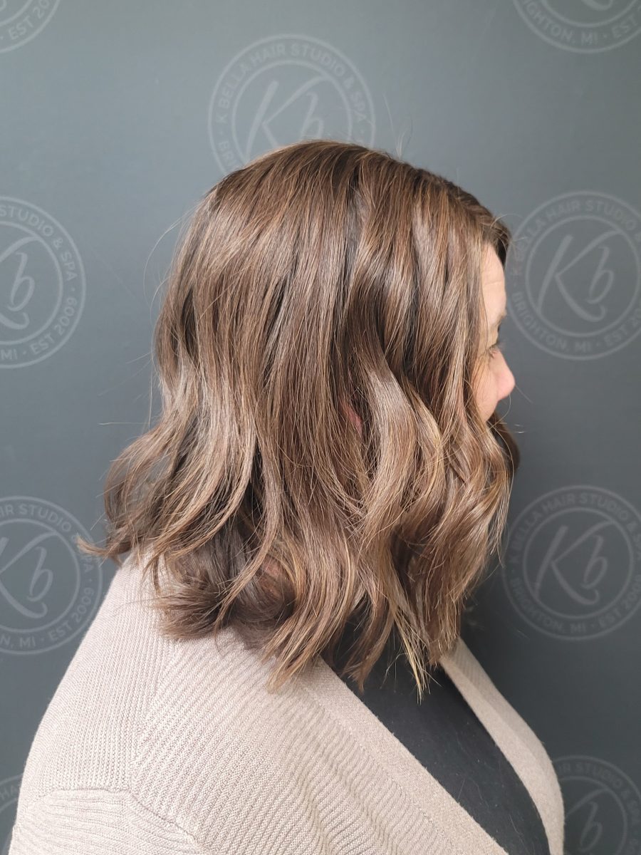 Custom medical wig fitting by certified cranial prosthesis specialist Kristan Sayers at K Bella Hair Studio in Brighton, MI - after transformation