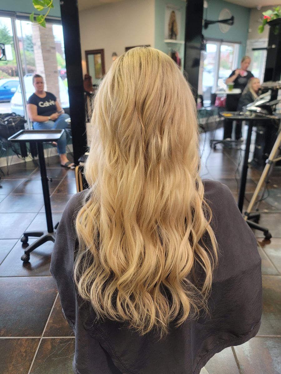 Dimensional highlights and lowlights with seamless extensions by Kristan Sayers at K Bella Hair Studio in Brighton, MI - after transformation