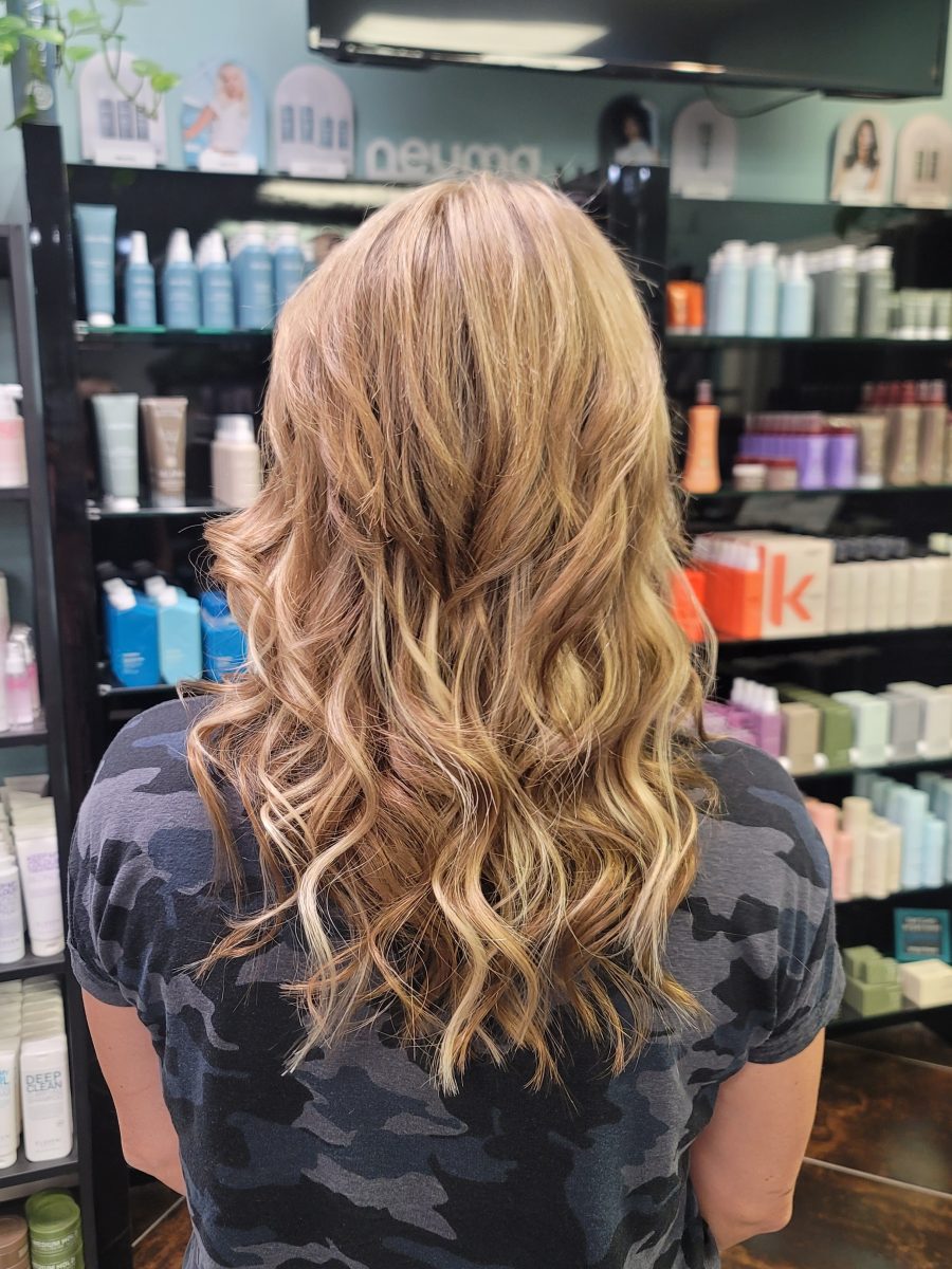 Seamless hair extensions adding length and volume by Kristan Sayers at K Bella Hair Studio in Brighton, MI - after transformation