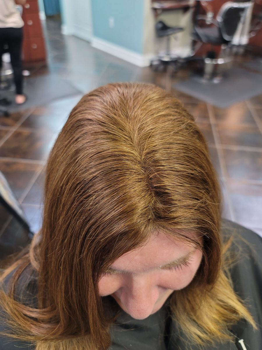 Custom medical wig fitting by certified cranial prosthesis specialist Kristan Sayers at K Bella Hair Studio in Brighton, MI - after transformation