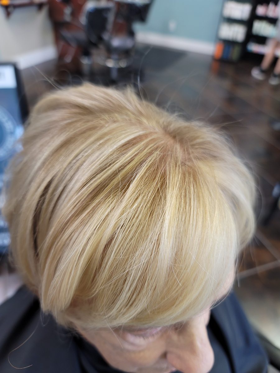 Custom medical wig fitting by certified cranial prosthesis specialist Kristan Sayers at K Bella Hair Studio in Brighton, MI - after transformation
