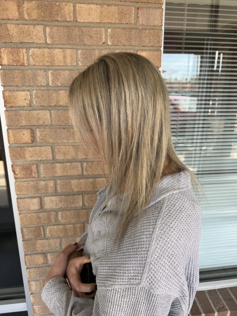 Blonde highlights & Fusion Classic K-Tip Hair Extensions before treatment by Kristan Sayers at K Bella Hair Studio in Brighton, MI