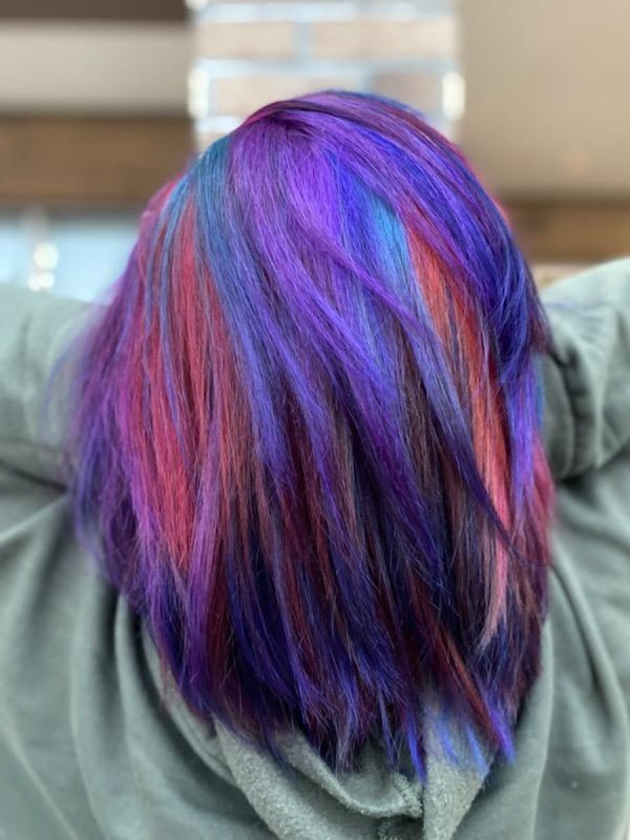 Vivid fashion hair color with polished styling by Siobhan Rozinski at K Bella Hair Studio in Brighton, MI
