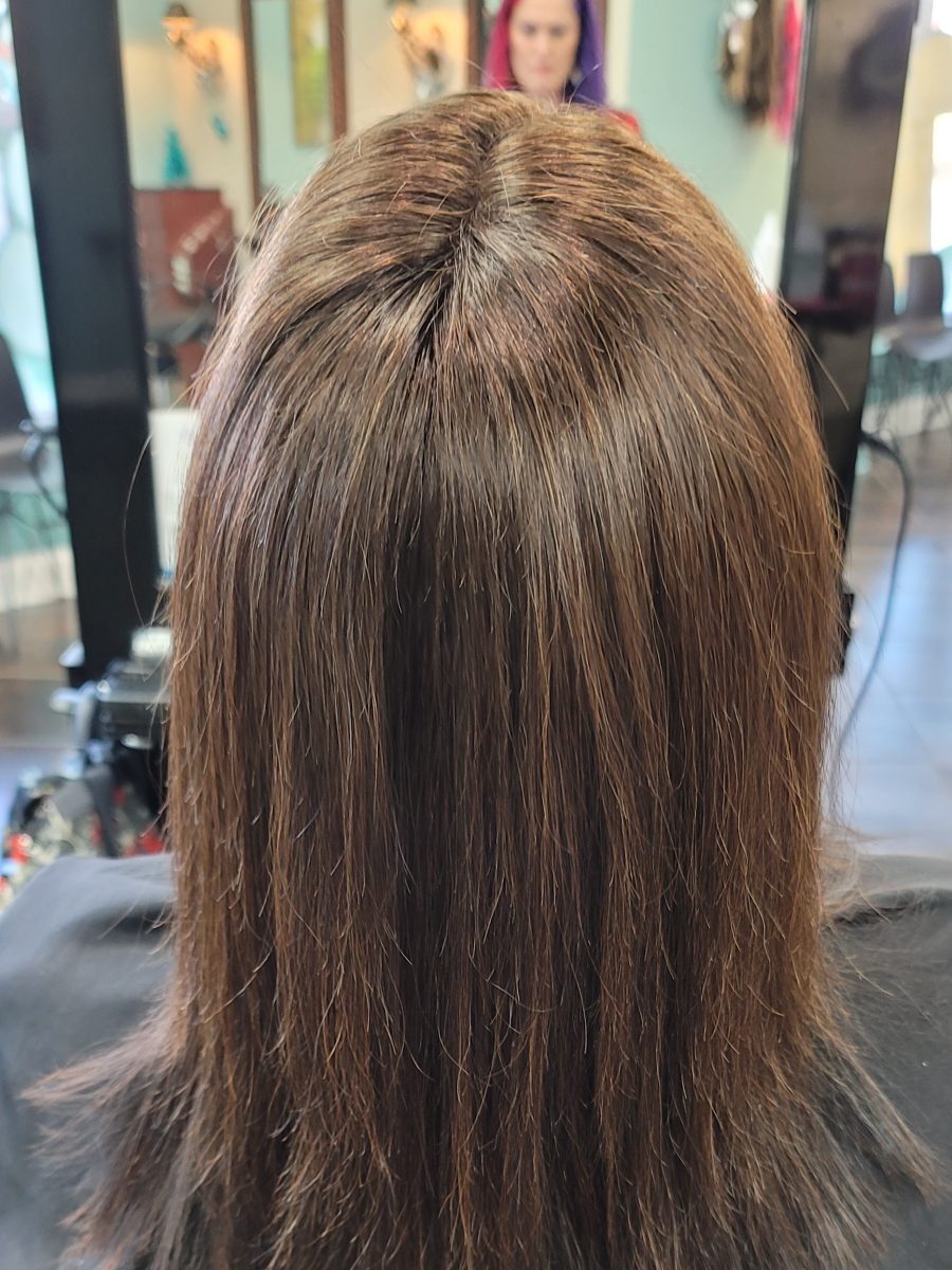 Custom medical wig fitting by certified cranial prosthesis specialist Kristan Sayers at K Bella Hair Studio in Brighton, MI - after transformation