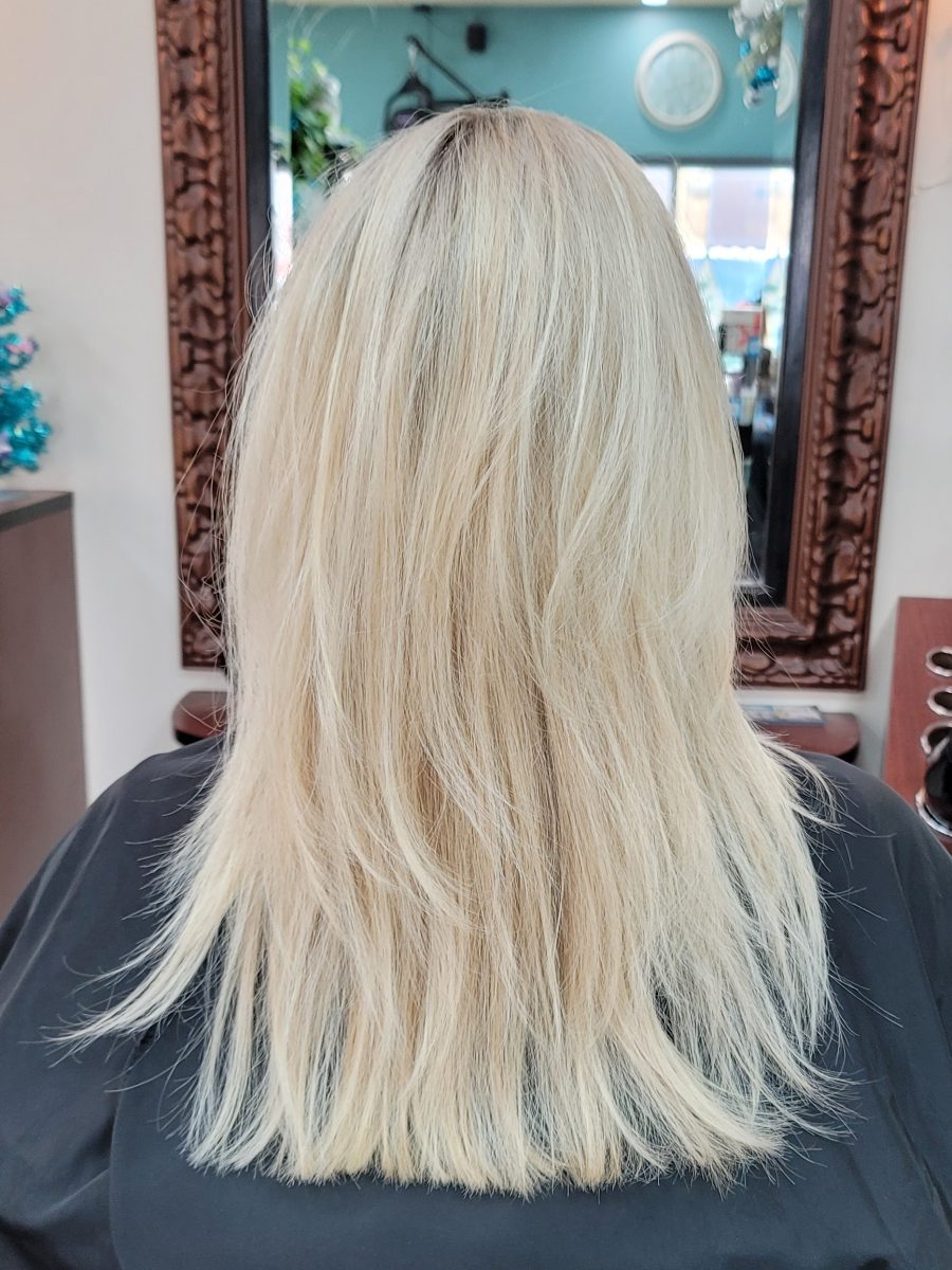 Dimensional highlights and lowlights by Kristan Sayers at K Bella Hair Studio in Brighton, MI