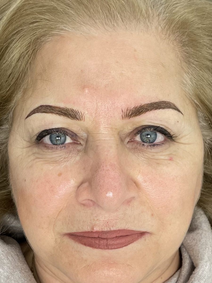 Microblading brow results with brow shaping by Nada Toma at K Bella Hair Studio in Brighton, MI