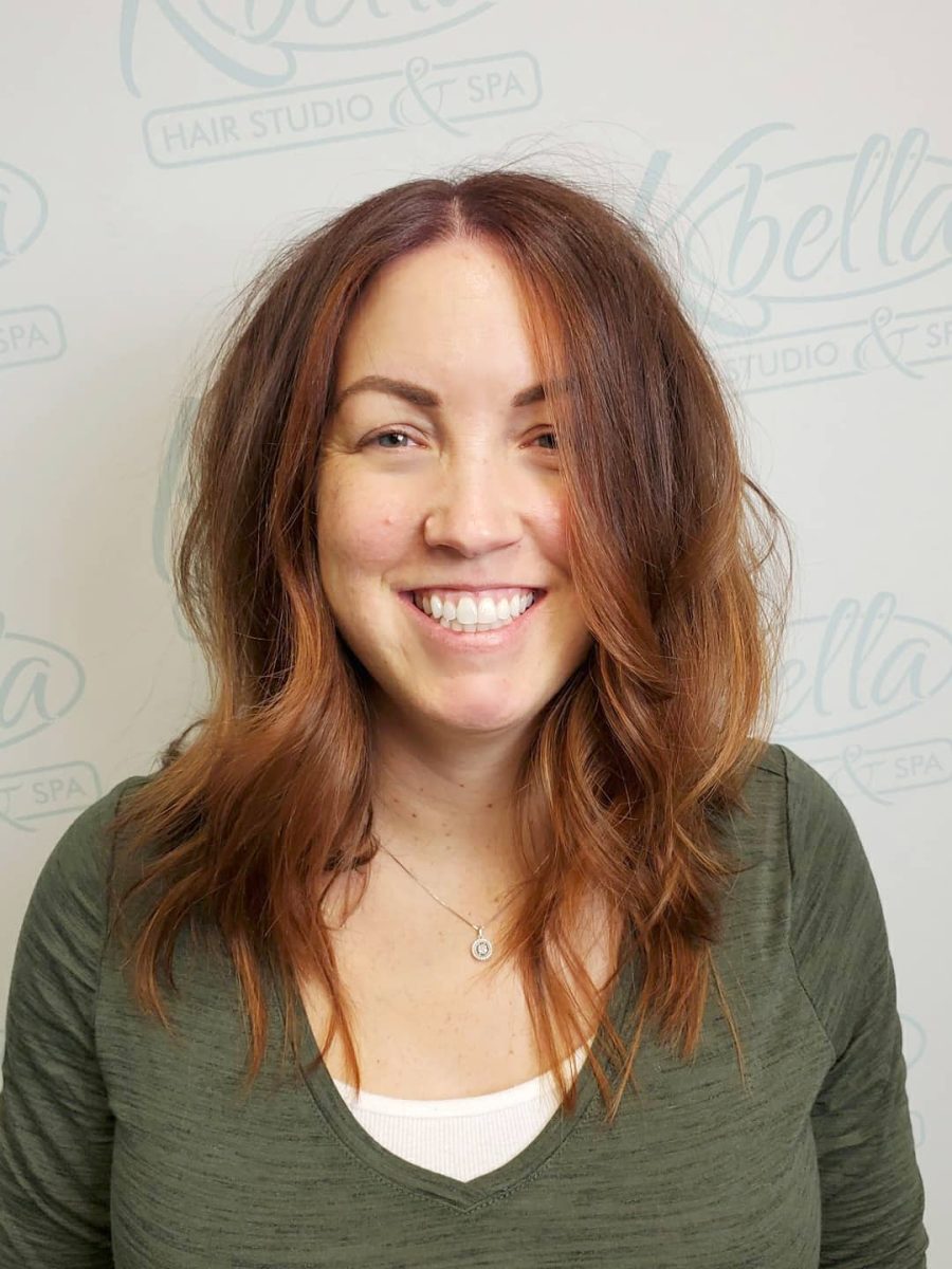 Precision Inverted Long Bob w/ Copper Color & Bright Copper Money Piece by Kristan Sayers at K Bella Hair Studio in Brighton, MI