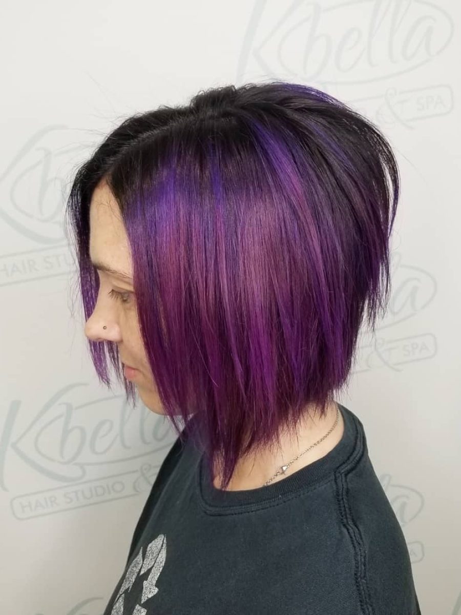 Precision Purple & Pink Bob by Kristan Sayers at K Bella Hair Studio in Brighton, MI