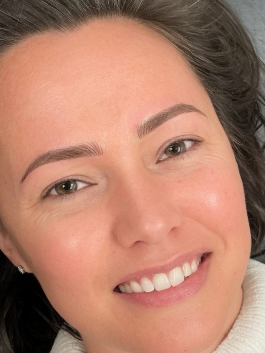 Microblading brow results with brow shaping by Nada Toma at K Bella Hair Studio in Brighton, MI