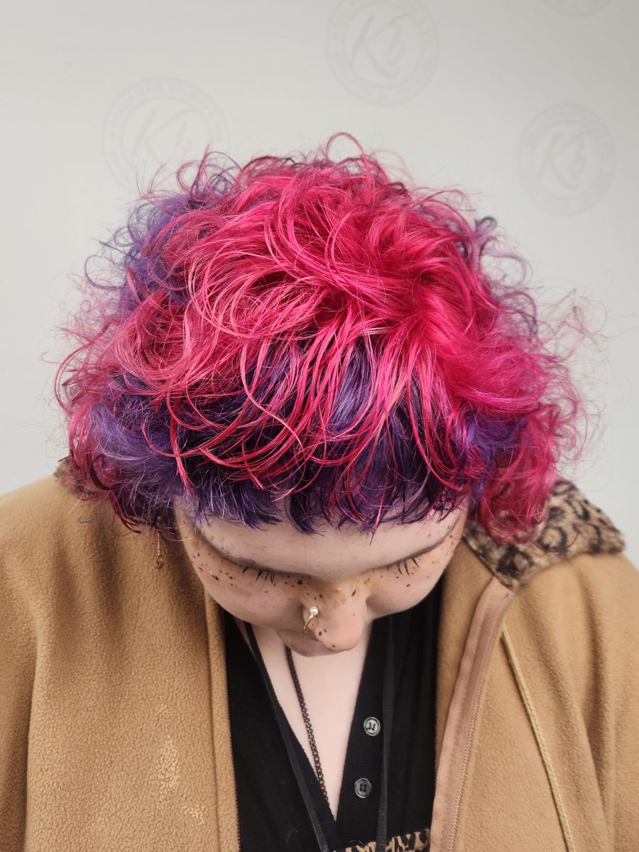 Precision Purple Pink Infusion Curly Cut accented with vivid color by Siobhan Rozinski at K Bella Hair Studio in Brighton, MI