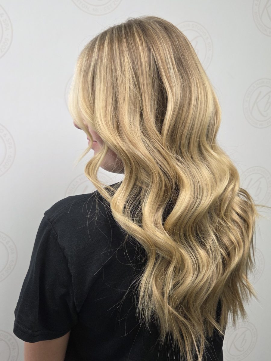Dimensional highlights and lowlights by Katie Rowe at K Bella Hair Studio in Brighton, MI