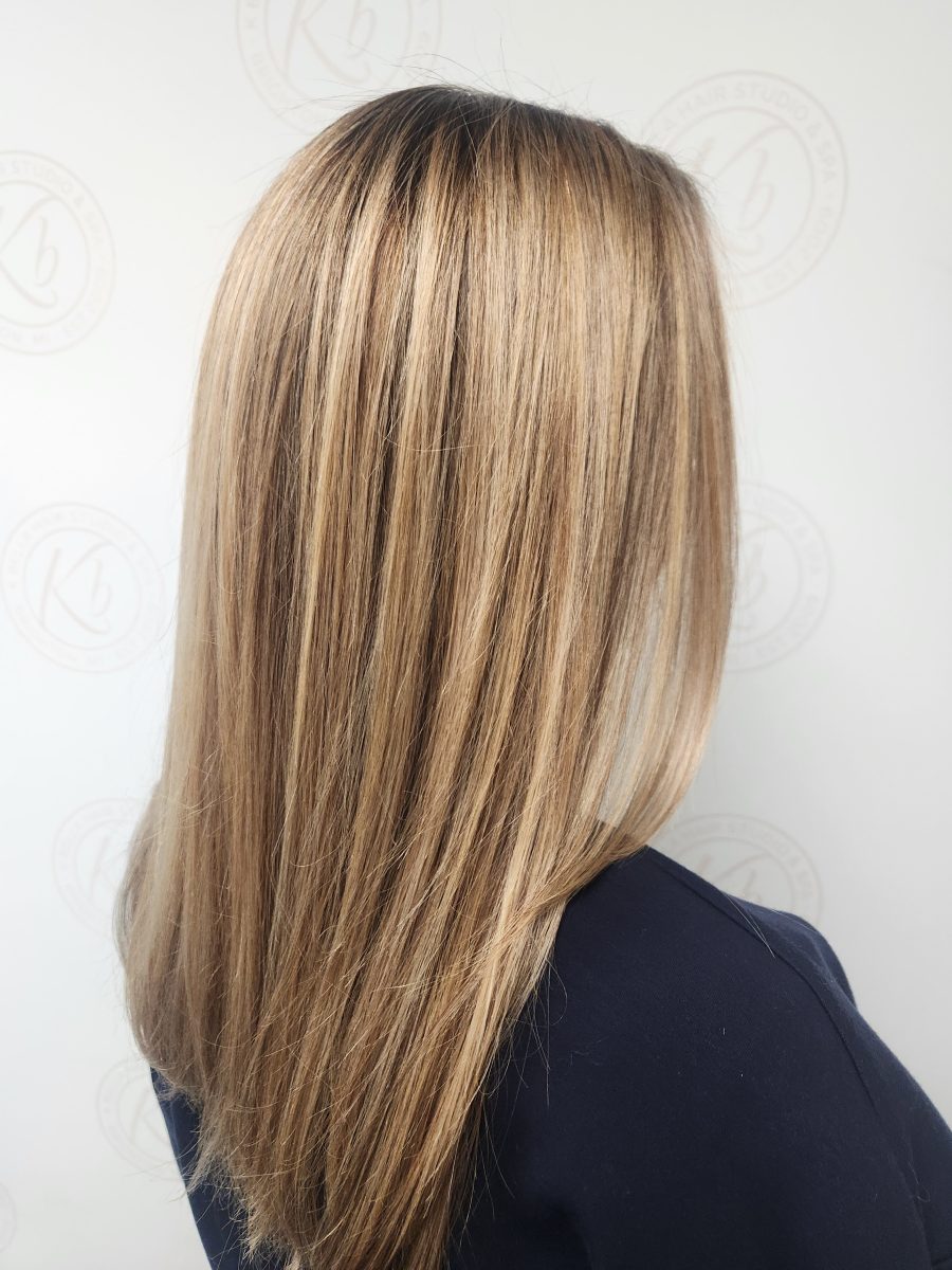Sun-kissed balayage highlights with a fresh cut by Siobhan Rozinski at K Bella Hair Studio in Brighton, MI - after transformation