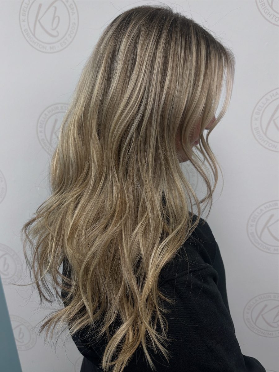 Dimensional highlights and lowlights by Kameryn Bell at K Bella Hair Studio in Brighton, MI - after transformation
