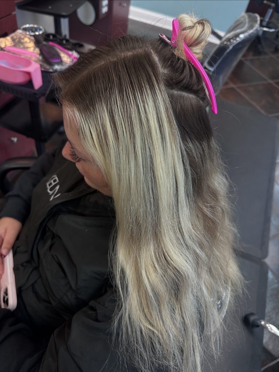 Highlights, lowlights, root tap before treatment by Kameryn Bell at K Bella Hair Studio in Brighton, MI