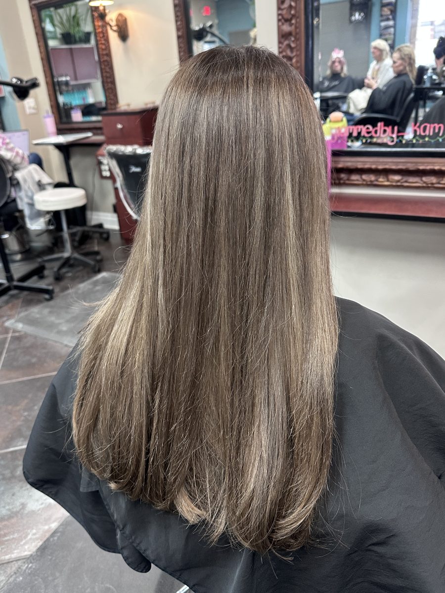Dimensional highlights and lowlights with rich custom color by Kameryn Bell at K Bella Hair Studio in Brighton, MI - after transformation