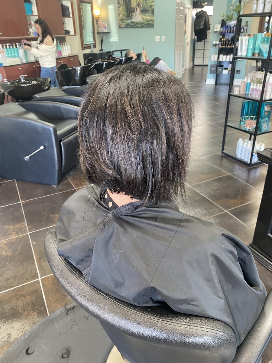 Seamless hair extensions adding length and volume with a fresh cut by Abbey French at K Bella Hair Studio in Brighton, MI