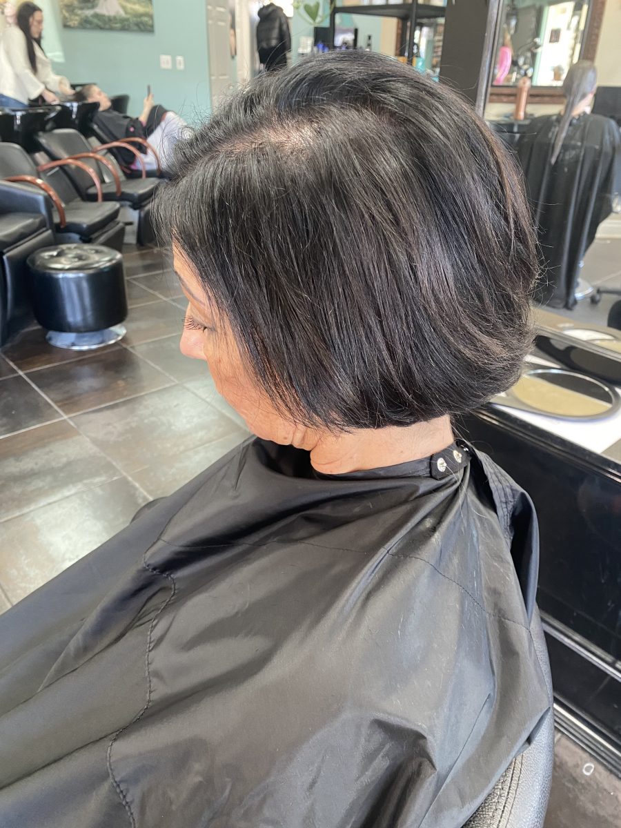 Seamless hair extensions adding length and volume with a fresh cut by Abbey French at K Bella Hair Studio in Brighton, MI