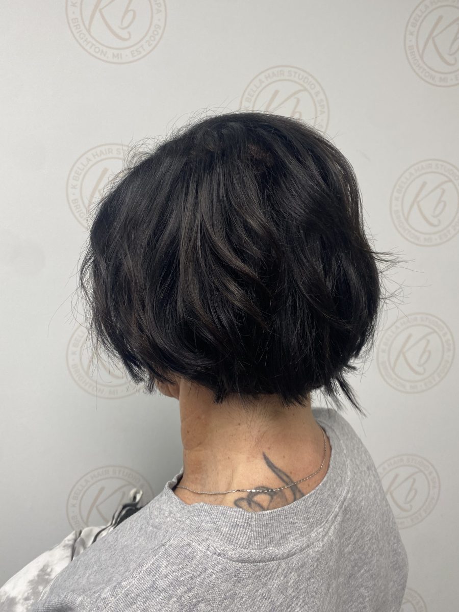 Seamless hair extensions adding length and volume with a fresh cut by Abbey French at K Bella Hair Studio in Brighton, MI - after transformation