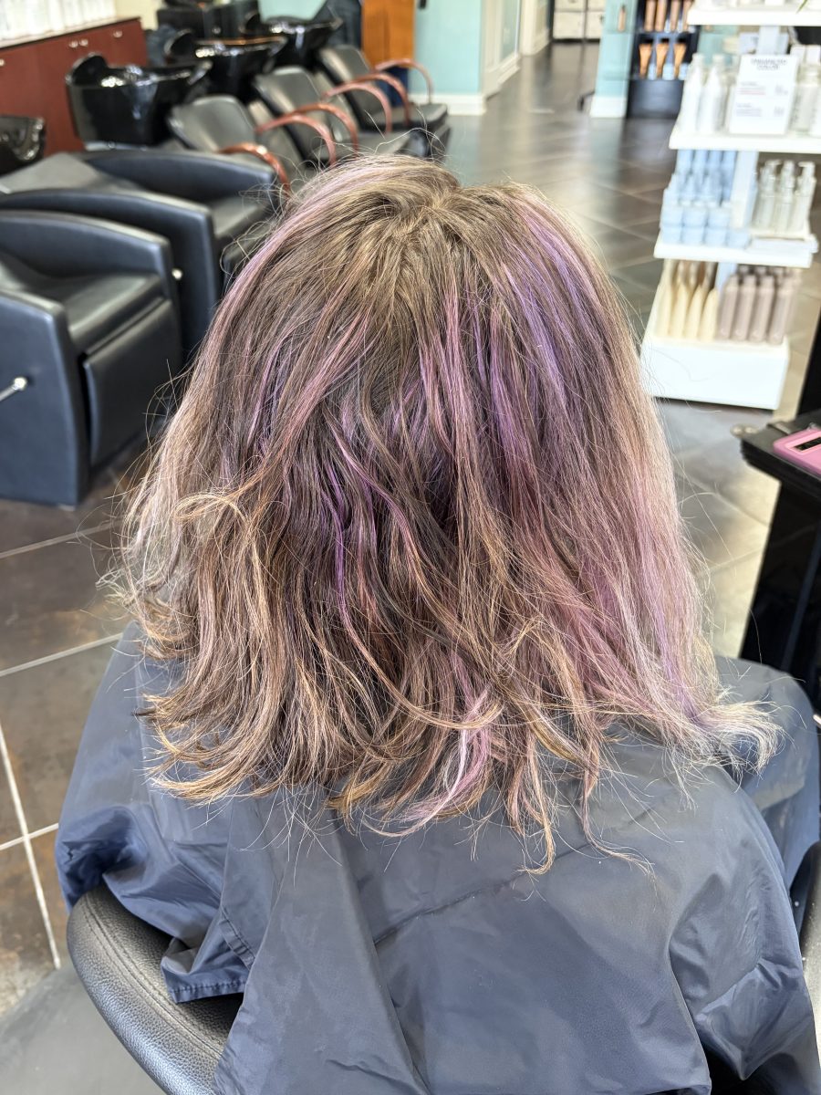 Purple vivid ombr&eacute; before treatment by Abbey French at K Bella Hair Studio in Brighton, MI