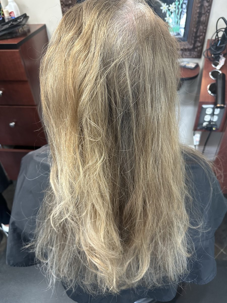 Gray Blending before treatment by Allison Bowsher at K Bella Hair Studio in Brighton, MI