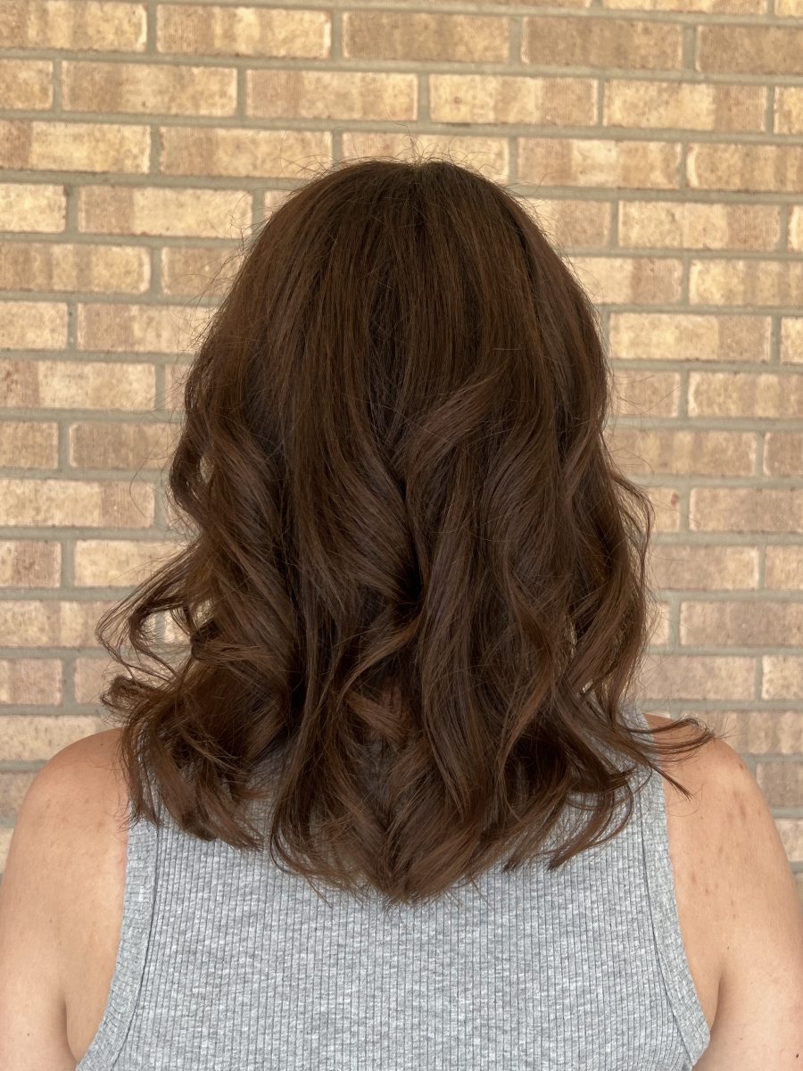 Precision Tint Retouch and Haircut with rich custom color by Kathryn McGinty at K Bella Hair Studio & Spa in Brighton, MI - after transformation