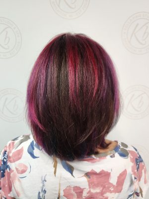Precision Vivid color/cut accented with vivid color by Siobhan Rozinski at K Bella Hair Studio in Brighton, MI - after transformation