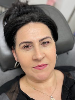 Microblading brow results with brow shaping by Nada Toma at K Bella Hair Studio in Brighton, MI