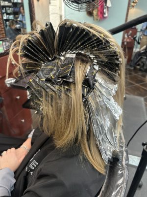 Dimensional highlights and lowlights with a fresh cut by Kameryn Bell at K Bella Hair Studio & Spa in Brighton, MI