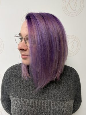 Vivid fashion hair color by Abbey French at K Bella Hair Studio in Brighton, MI - after transformation